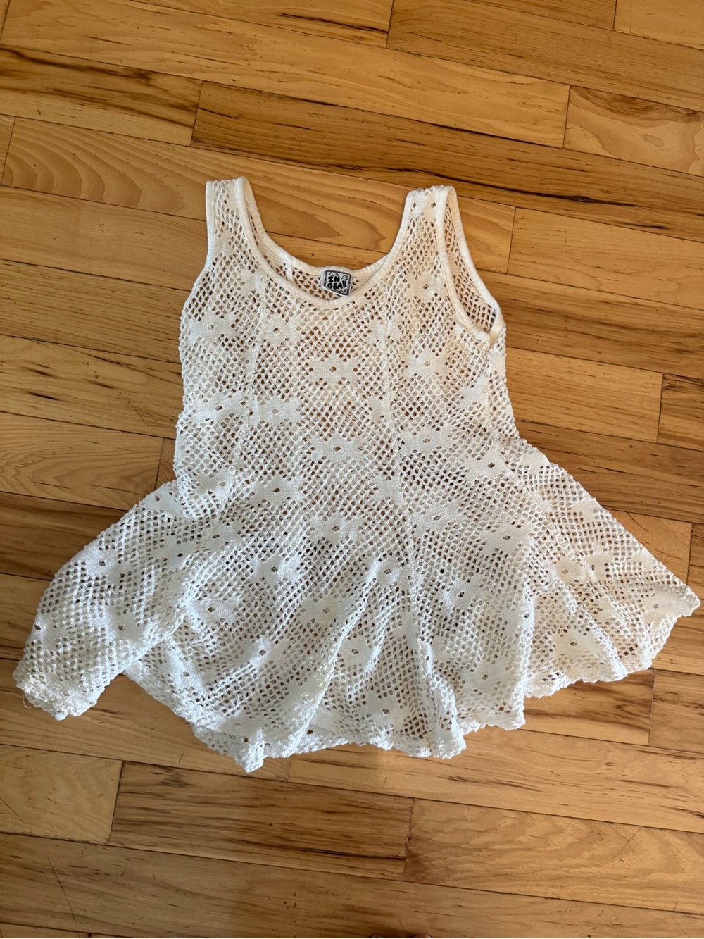 Vintage 90s In Gear White Crochet Mesh Peplum Tank Top Size S/M Made in USA